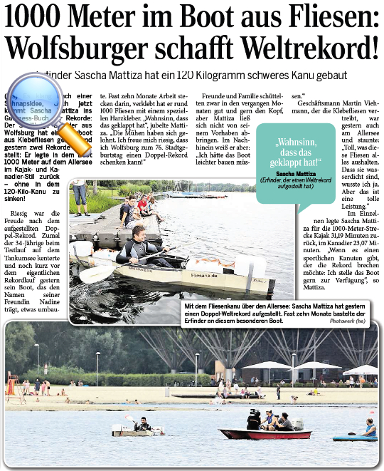 Im Fliesenkanu zum Weltrekord